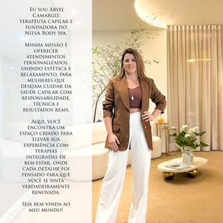 Apresento o NitsA Body Spa: 
meu propósito em forma de experiência e cuidado.
Sou Aryel Camargo e de