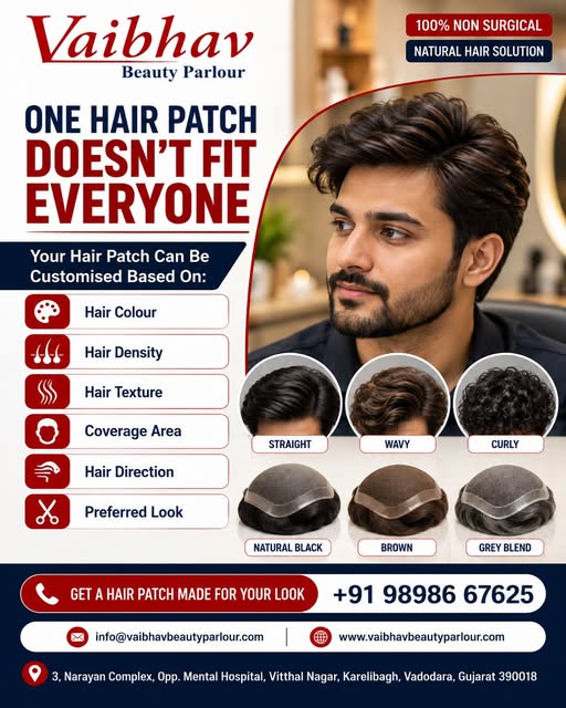 One hair patch doesn’t fit everyone — and it shouldn’t. ✨
At Vaibhav Beauty Parlour, your hair patch
