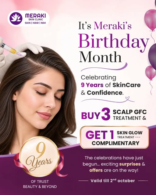 🎉 Meraki Skin Clinic Turns 9! 💜

9 years of trust, skincare, confidence & beauty deserve a celebra