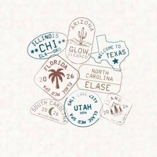 Now stamped in 8 states 💛🧳
 
Illinois, Arizona, Texas, Florida, the Carolinas, Utah, Idaho... wher
