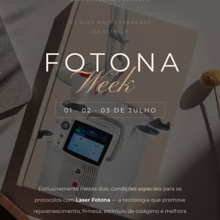 ✨ Fotona Week!

De 01 a 03 de julho, uma oportunidade especial para cuidar da sua pele, do seu cabel
