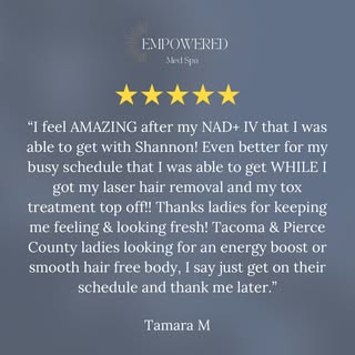 Nothing makes us happier than hearing our clients are feeling AND looking their best. 🤍✨

NAD+ IV f