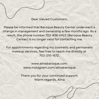 ‼️Baroque Beauty Center is now under new ownership‼️
Please note: I no longer have access to the pho
