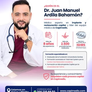 ¿Quién es el Dr. Juan Manuel Ardila Bahamón? 🤓
✅ Médico experto en implante y restauración capilar 