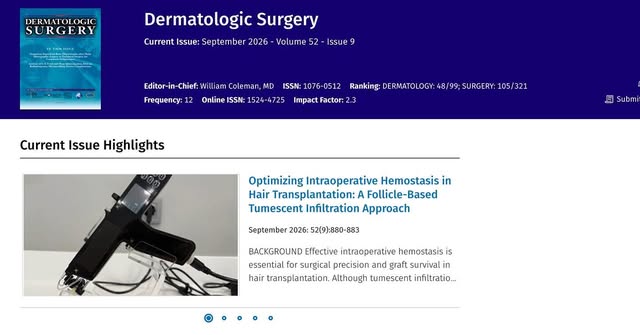 📌Daha önce paylaştığım, saç ekiminde intraoperatif kanama kontrolüne yönelik çalışmamız, Dermatolog
