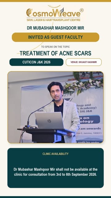 Invited Guest Faculty | CUTICON J&K 2026
Dr. Mubashar Mashqoor Mir has been invited as Guest Faculty