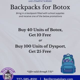 Backpacks for Botox is back!
From today-July 31st bring in a backpack filled with school supplies an