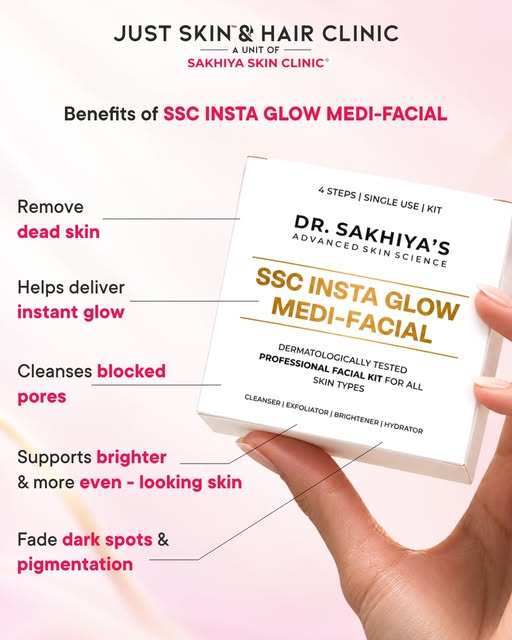 Glow that goes beyond a facial!

Discover SSC Insta Glow Medi-Facial at Just Skin & Hair Clinic — a 