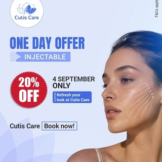 🚨 ONE DAY ONLY! 🚨

Ready for a glow-up? Get 20% OFF all Injectables at Cutis Care! ✨ But you have 