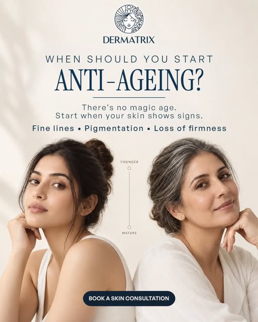 There’s no “perfect age” to start. The right time is when your skin begins showing signs like fine l