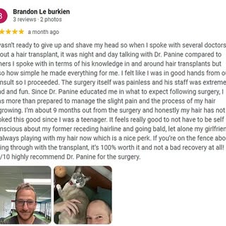 A Five Star Google Review of Dr. Panine and Chicago Hair Transplant Clinic by Brandon Le burkien
Pos