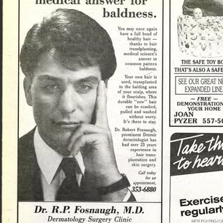 It isn’t every day that you find an old newspaper ad for the hair transplant clinic were you first s