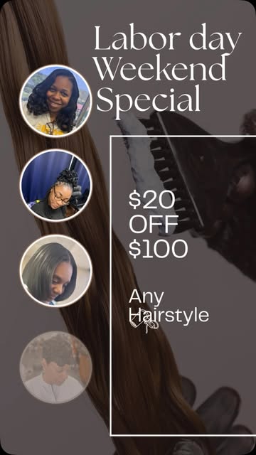 Book your appt today. 

When you book $100 or more 

We take off $20 

Now until September 8th

Book