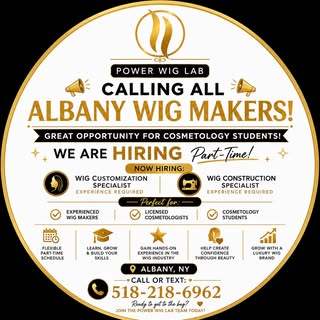 📣 CALLING ALL ALBANY WIG MAKERS & COSMETOLOGY STUDENTS! 📣

✨ POWER WIG LAB IS HIRING PART-TIME! ✨
