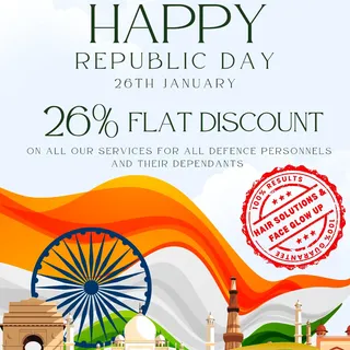 Honouring the spirit of Republic Day!

Hair Revive offers 26% flat discount on all services for Defe