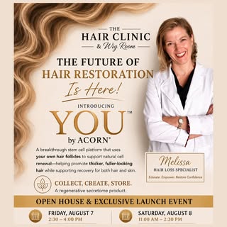 You’re Invited!🎉
Discover What’s New in Restorative Hair Solutions. My name is Melissa and I’m a ce