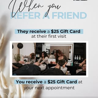 Luxury hair is better when shared. Refer a friend to Salon 554 and enjoy:
– They receive a $25 gift 