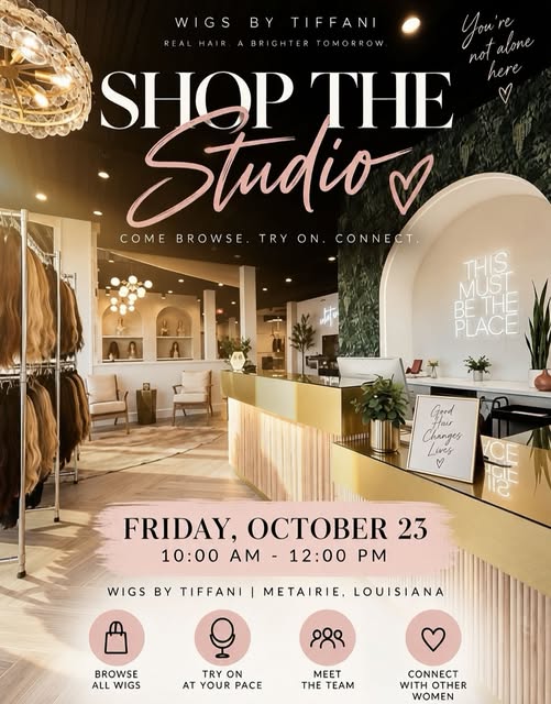✨ SHOP THE STUDIO ✨

We’re opening our doors for a special morning at Wigs By Tiffani! Come browse, 