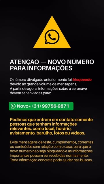 Atenção novo número para informações (31) 99756-9871. Compartilhem o máximo possível e vamos seguir 