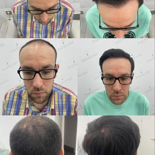 Paciente con Alopecia Androgenética, grado IV, fotos antes y después de la cirugía.

🔹 Resultados n