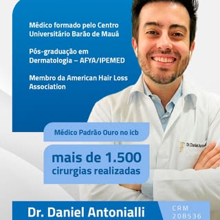 Olá! Sou o Dr. Daniel Antonialli 👨‍⚕️

Dedico minha carreira à saúde capilar, unindo técnica, natur