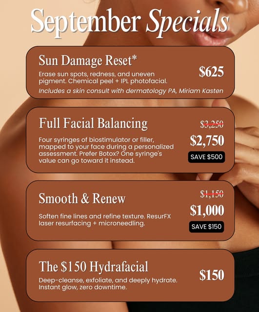 ✨ September Specials are here ✨

Cooler weather = the perfect time to reset, refine, and glow. This 