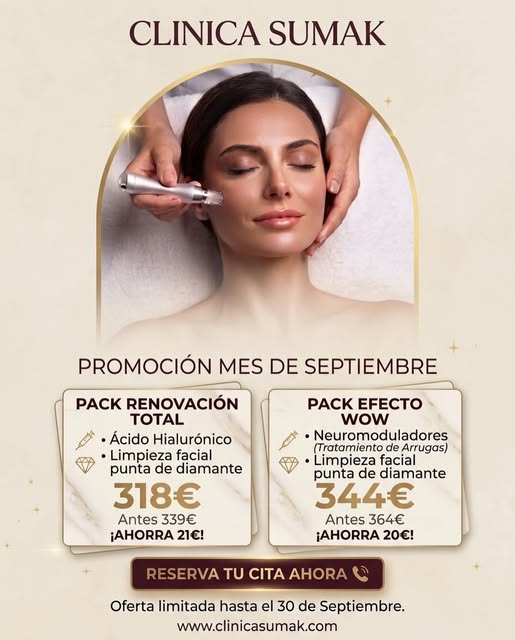 ✨ ¡SEPTIEMBRE ES EL MES DE RENOVAR TU PIEL! ✨
En CLÍNICA SUMAK hemos preparado dos packs especiales 