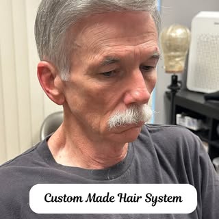 Light density. Full Swiss lace. Natural hairline.
This custom hair system blends dark brown + white 
