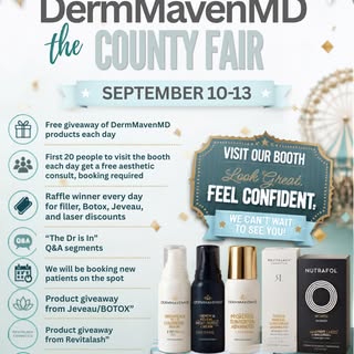 🎡✨ DERMMAVEN IS HEADING TO THE COUNTY FAIR! ✨🎡

We’re bringing SKINCARE, AESTHETICS, GIVEAWAYS & B