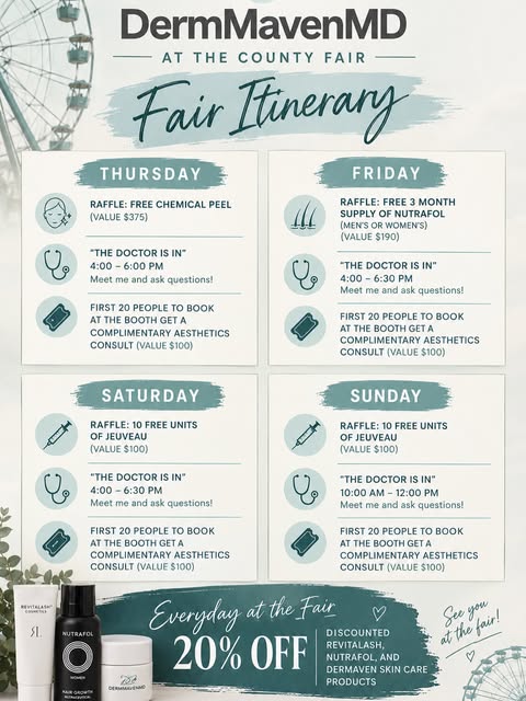 🎡 DERMMAVEN’S STATE FAIR ITINERARY IS HERE! 👀✨

If you’re heading to the fair this week, make sure