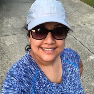 Good morning!! Out for my morning walk. Decked out in sun protection - hat, sunglasses, and SUNSCREE