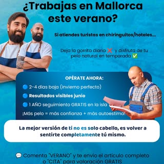 ¿Trabajas en Mallorca este verano?
¡Este puede ser tu ÚLTIMO con complejo de pelo!

💬 Comenta "VERA