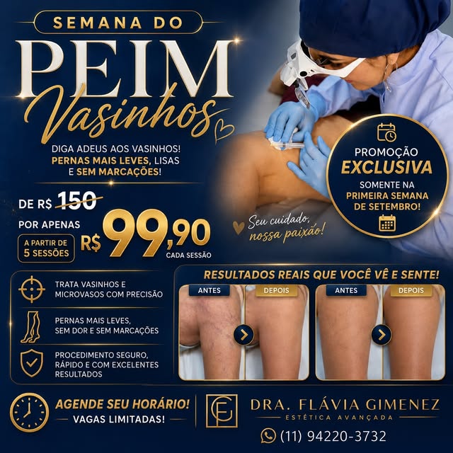 ✨ SEMANA DO PEIM — VASINHOS ✨

Se os vasinhos nas pernas te incomodam, essa é a hora de cuidar deles