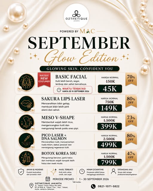 ✨ SEPTEMBER GLOW EDITION IS HERE! ✨

Waktunya upgrade glow-up kamu dengan treatment pilihan di Ozhet