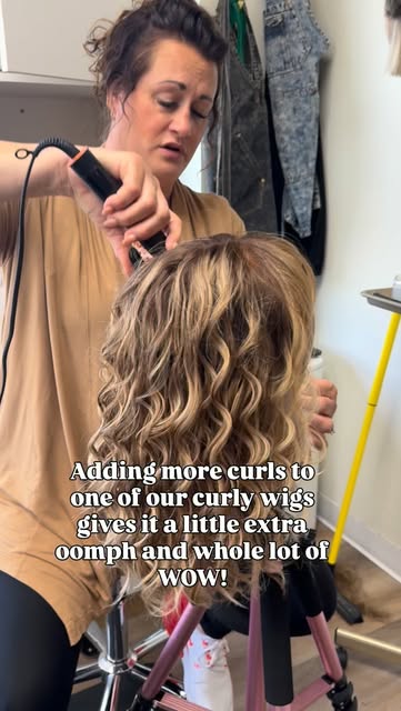 Curly wigs are so fun!! They’re easy to scrunch and go or add a few tighter curls for a little more 