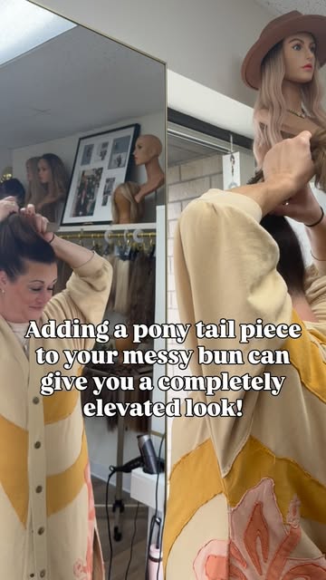 You can quickly add some pizazz to your messy bun with a pony tail piece! Grab some bobby pins and h