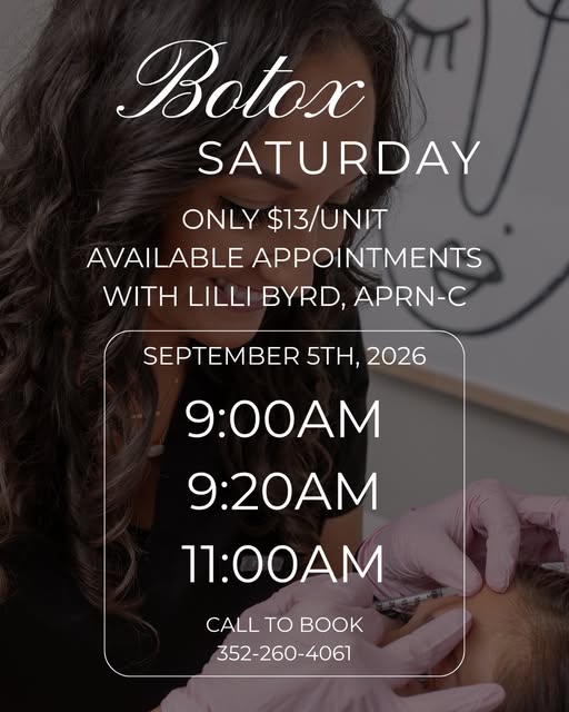 Join us September 5th for $13/unit Botox with Lilli Byrd, APRN-C — plus every patient booked that da