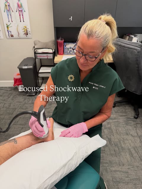 NP Wendy Wiggs performing focused shockwave therapy — a non-invasive treatment that stimulates blood