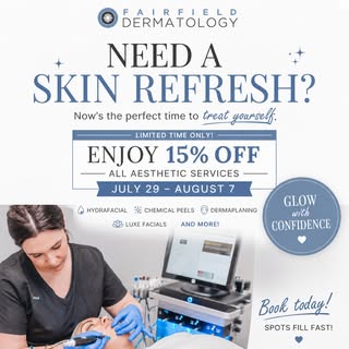 Enjoy 15% off all our aesthetic services for the next two weeks! Call at 203-259-7709 or text us at 