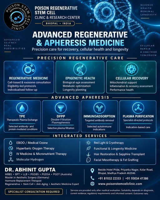 Advanced Regenerative & Apheresis Medicine—now in Bhopal. 🧬

At Poison Regenerative Stem Cell Clini
