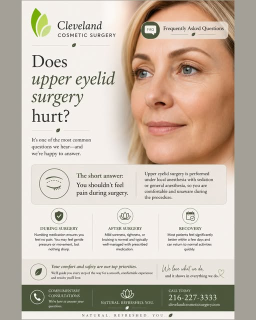 Does Upper Eyelid Surgery Hurt? 👁️✨

One of the most common questions we hear is, "Will it hurt?"

