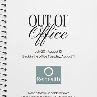 ☀️ Summer Office Update ☀️

Hello from Re:health!

I wanted to let everyone know that I'll be travel