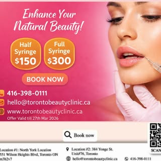 ✨ Exclusive filler offer at Toronto Beauty Clinic ✨

💉 Limited-Time Offer

• Half Syringe – $150
• 