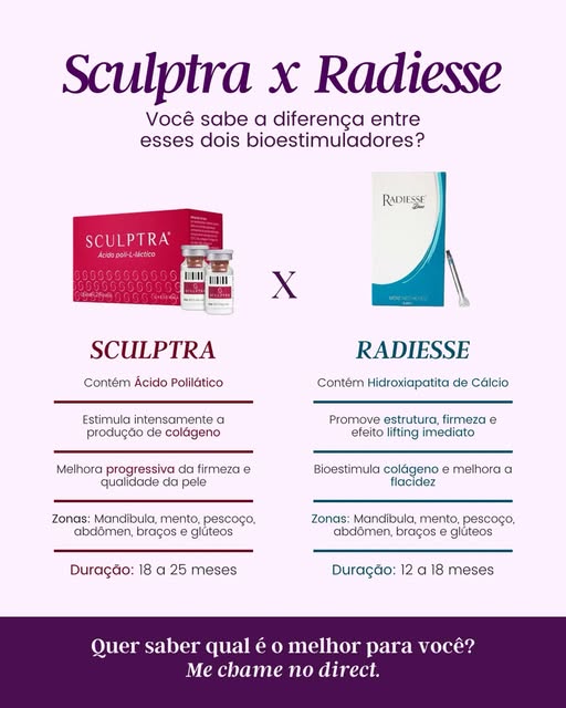 Sculptra ou Radiesse: qual escolher? ✨

Apesar de os dois serem bioestimuladores de colágeno, eles p