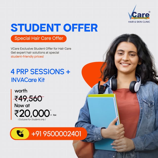 🎓 Student Special Offer – PRP Hair Treatment

Hair fall bothering you? Get 4 PRP Sessions + 1 InvaC