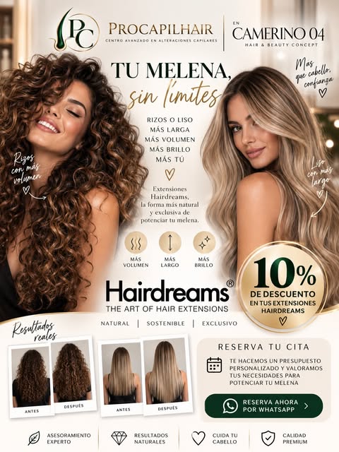 ✨ TU MELENA PUEDE CAMBIAR MÁS DE LO QUE IMAGINAS

¿Te gustaría conseguir más volumen, más largo y un