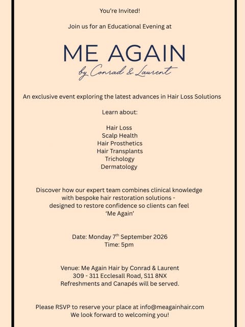 Save the date! Monday 7th September at Me Again Hair. We will be hosting an educational evening focu