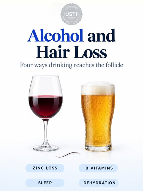 Alcohol doesn’t automatically cause hair loss, but frequent or heavy drinking can create the kind of