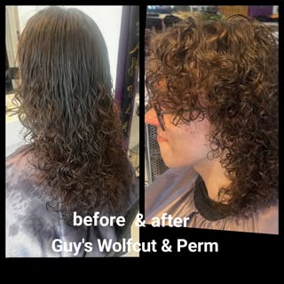 Guy's Wolfcut & Perm - hair by Lisa Toms, Style Director,  at https://www.rainbowconnectionsalon.co.
