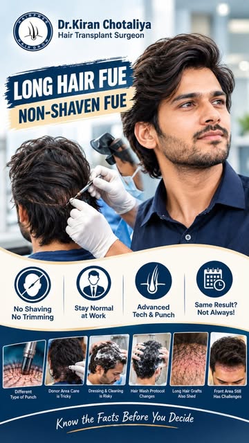 Long Hair FUE means you don’t necessarily have to shave your head before a hair transplant. But the 